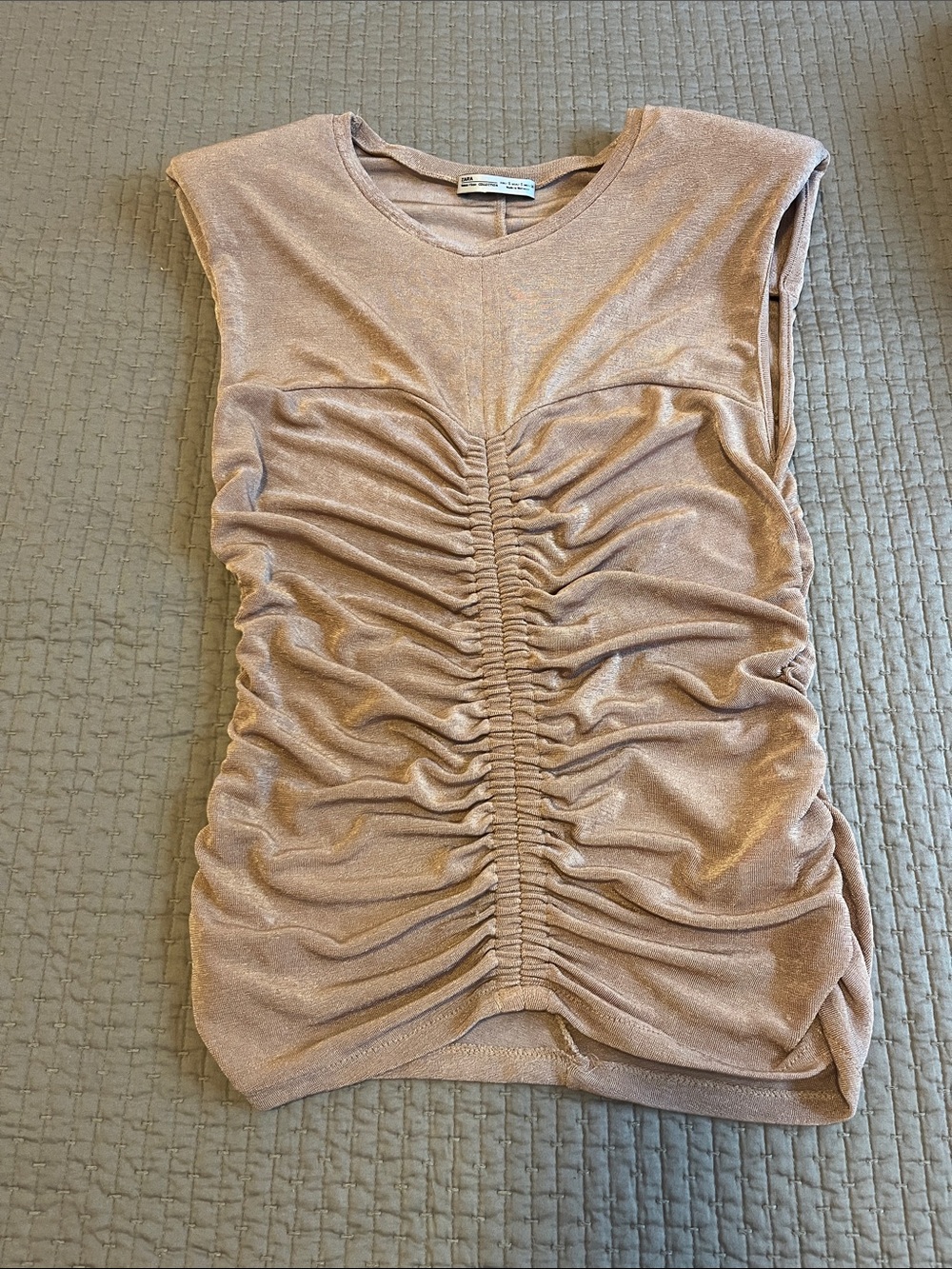 Zara Sleeveless Ruched Tank Top - Dusty Rose